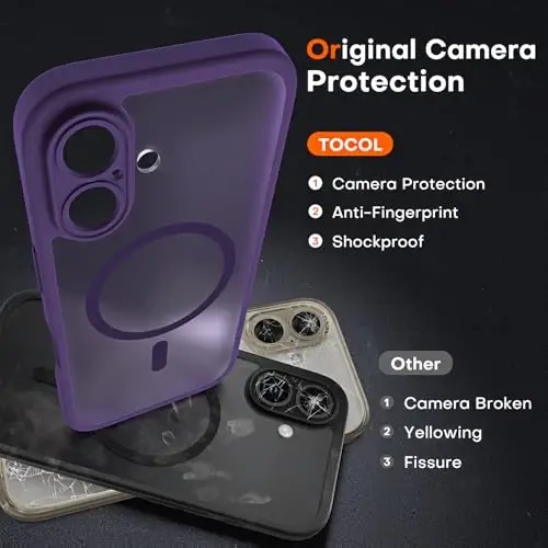 TOCOL for Phone 16 Case, Compatible with Magsafe Charger, Full Camera Protection, Drop Protection, Translucent Matte Phone Case for iPhone 16 6.1 inch (Midnight Purple) - 5