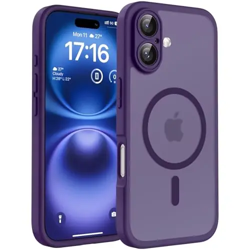 TOCOL Manyetik 16 Gece Yarısı Moru Kılıfı, Yükseltilmiş Tam Kamera Koruması, Magsafe ile Uyumlu, Düşme Koruması, Yarı Saydam Mat Arka Tampon Telefon Kapağı 6.1-İnç (Gece Yarısı Moru) 