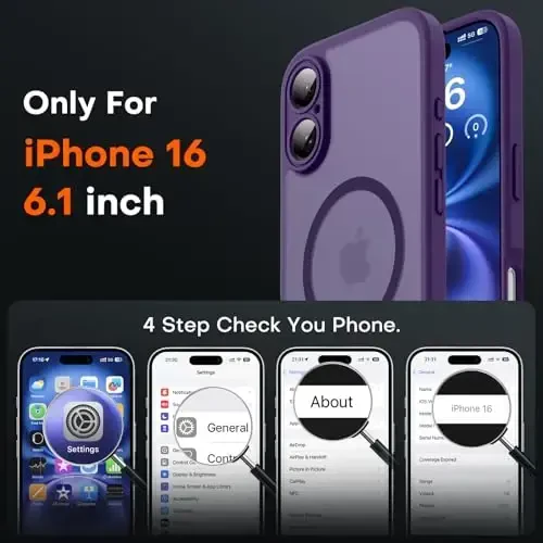 TOCOL Magnetic for 16 Midnight Purple Case, Upgraded Full Camera Protection, Compatible with Magsafe, Drop Protection, Translucent Matte Back Bumper Phone Cover 6.1-Inch (Midnight Purple) - TOCOL (1)
