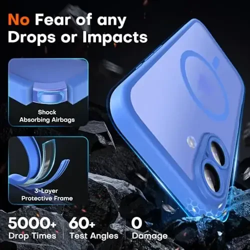 TOCOL Magnetic for 16 Plus Case, Upgraded Full Camera Protection, Compatible with Magsafe, Drop Protection, Translucent Matte Back Bumper Phone Cover 6.7-Inch（Ultramarine） - 4