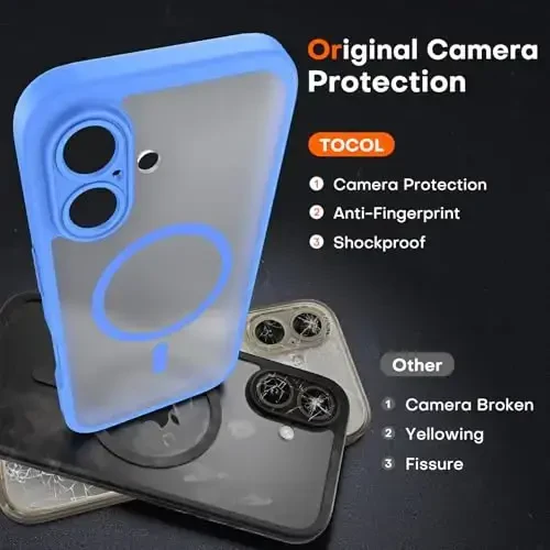 TOCOL Magnetic for 16 Plus Case, Upgraded Full Camera Protection, Compatible with Magsafe, Drop Protection, Translucent Matte Back Bumper Phone Cover 6.7-Inch（Ultramarine） - 5