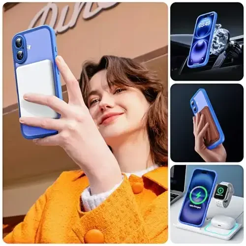 TOCOL Magnetic for 16 Plus Case, Upgraded Full Camera Protection, Compatible with Magsafe, Drop Protection, Translucent Matte Back Bumper Phone Cover 6.7-Inch（Ultramarine） - 6