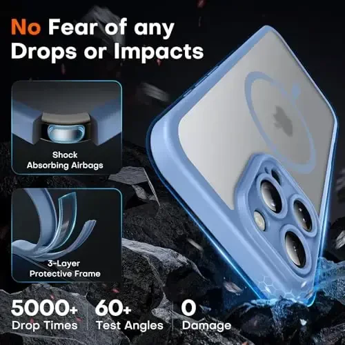 TOCOL Magnetic for 16 Pro Light Blue Case, Upgraded Full Camera Protection, Compatible with Magsafe, Drop Protection, Translucent Matte Back Bumper for iPhone 16 Pro 6.3-Inch (Light Blue) - 4
