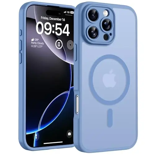 TOCOL Manyetik 16 Pro Açık Mavi Kılıf, Gelişmiş Tam Kamera Koruması, Magsafe Uyumlu, Düşme Koruması, iPhone 16 Pro 6.3-İnç için Yarı Saydam Mat Arka Tampon (Açık Mavi) 