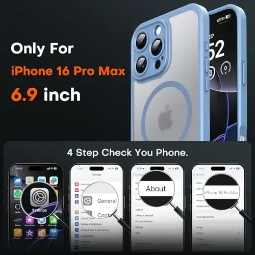 TOCOL Magnetic for 16 Pro Light Blue Case, Upgraded Full Camera Protection, Compatible with Magsafe, Drop Protection, Translucent Matte Back Bumper for iPhone 16 Pro 6.3-Inch (Light Blue) - 2