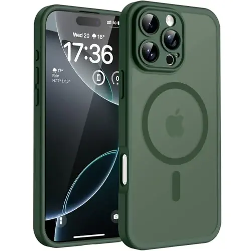 TOCOL Manyetik 16 Pro Alp Yeşili Kılıf, Gelişmiş Tam Kamera Koruması, Magsafe Uyumlu, Düşme Koruması, iPhone 16 Pro 6.3-İnç için Yarı Saydam Mat Arka Tampon (Alp Yeşili) 
