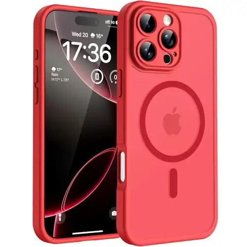 TOCOL Magnetic for 16 Pro Red Case, Upgraded Full Camera Protection, Compatible with Magsafe, Drop Protection, Translucent Matte Back Bumper for iPhone 16 Pro 6.3-Inch (Red) 