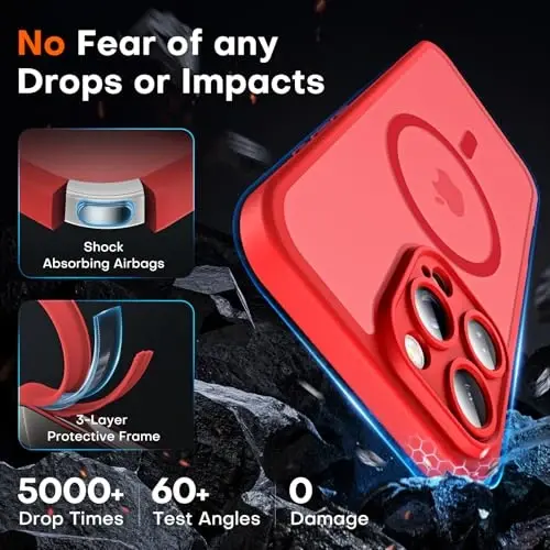 TOCOL Magnetic for 16 Pro Red Case, Upgraded Full Camera Protection, Compatible with Magsafe, Drop Protection, Translucent Matte Back Bumper for iPhone 16 Pro 6.3-Inch (Red) - 4