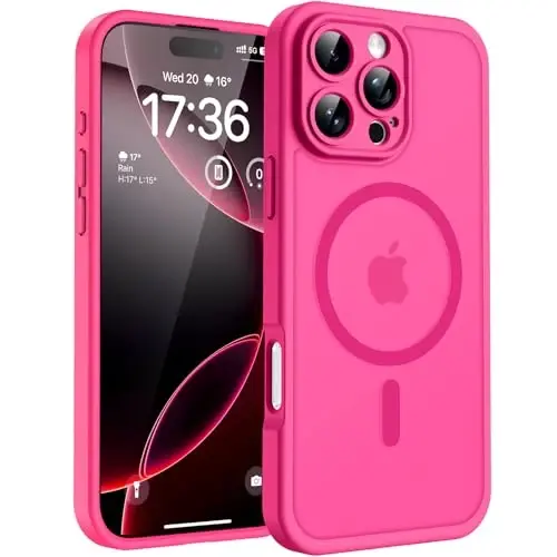 TOCOL Magnetic for iPhone 16 Pro Case, Upgraded Full Camera Protection, Compatible with Magsafe, Drop Protection, Translucent Matte Back Bumper for iPhone 16 Pro 6.3-Inch (Hot Pink) - 1