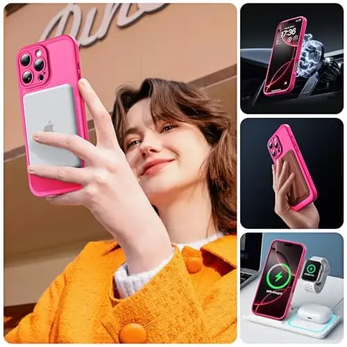 TOCOL Magnetic for iPhone 16 Pro Case, Upgraded Full Camera Protection, Compatible with Magsafe, Drop Protection, Translucent Matte Back Bumper for iPhone 16 Pro 6.3-Inch (Hot Pink) - 6