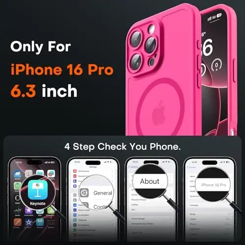 TOCOL Magnetic for iPhone 16 Pro Case, Upgraded Full Camera Protection, Compatible with Magsafe, Drop Protection, Translucent Matte Back Bumper for iPhone 16 Pro 6.3-Inch (Hot Pink) - 2