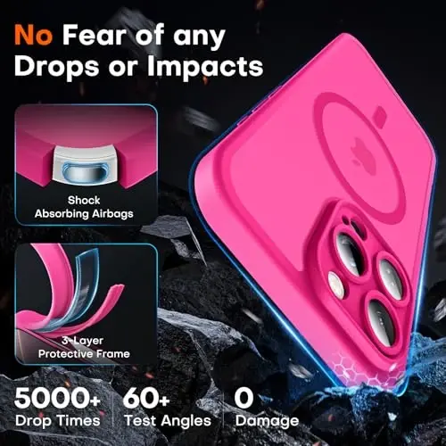 TOCOL for Phone 16 Pro Case, Compatible with Magsafe Charger, Full Camera Protection, Drop Protection, Translucent Matte Phone Case for iPhone 16 Pro 6.3 inch (Hot Pink) - 4
