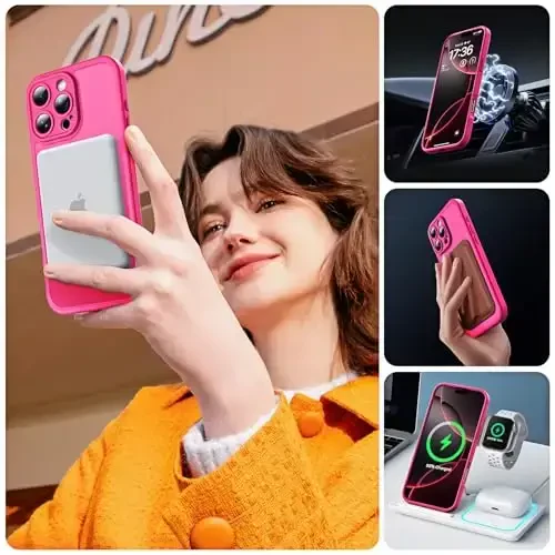 TOCOL Magnetic for iPhone 16 Pro Case, Upgraded Full Camera Protection, Compatible with Magsafe, Drop Protection, Translucent Matte Back Bumper for iPhone 16 Pro 6.3-Inch (Hot Pink) - 6