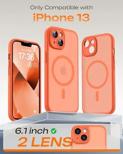 TOCOL Phone 13 Case uchun, Magsafe Charger bilan mos keladi, To'liq kamera himoyasi, Tomchidan himoya, iPhone 13 6.1 dyuym uchun shaffof matli telefon g'ilofi (To'q sariq) - 2