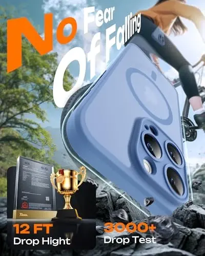 TOCOL, Phone 15 Pro Max Kılıfı ile Uyumlu, Magsafe Şarj Cihazı ile Uyumlu, Tam Kamera Koruması, Düşme Koruması, Yarı Saydam Mat Telefon Kılıfı, iPhone 15 Pro Max 6.7 inç için (Açık Mavi) - 5