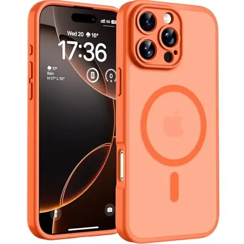 TOCOL, Phone 16 Pro Kılıf için, Magsafe Şarj Cihazı ile Uyumlu, Tam Kamera Koruması, Düşme Koruması, iPhone 16 Pro 6.3 inç için Yarı Saydam Mat Telefon Kılıfı (Turuncu) 