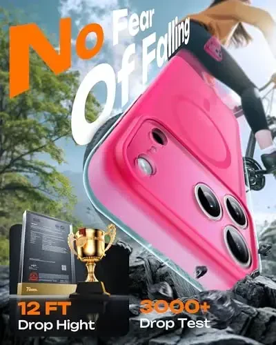 TOCOL Phone 17 Pro Case uchun, To'liq Kamera Himoyasi, O'rnatilgan Magnit Halka, Magsafe Zaryadlovchi bilan Mos, Tushishdan Himoya, Phone 17 Pro 6.3 dyuym uchun yarim shaffof matli telefon qutisi (Hot Pink) - 6