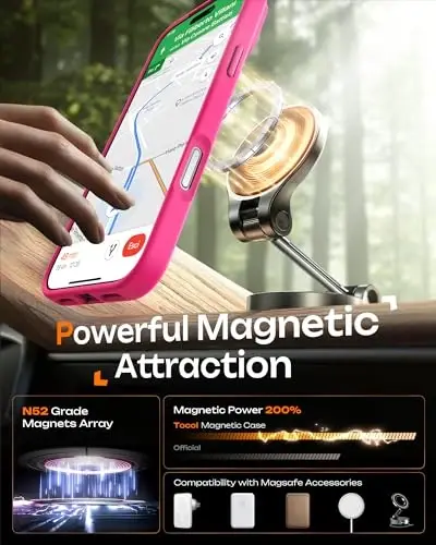 TOCOL Phone 17 Pro Case uchun, To'liq Kamera Himoyasi, O'rnatilgan Magnit Halka, Magsafe Zaryadlovchi bilan Mos, Tushishdan Himoya, Phone 17 Pro 6.3 dyuym uchun yarim shaffof matli telefon qutisi (Hot Pink) - 5