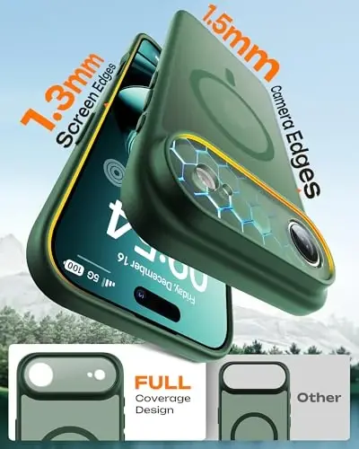 TOCOL Phone Air Case uchun, To'liq kamera himoyasi, O'rnatilgan magnit halqa, Magsafe zaryadlovchi bilan mos, Tushishdan himoya, Yarim shaffof matli telefon qutisi Phone 17 Air 6.5 dyuym uchun (Alpine Green) - 6