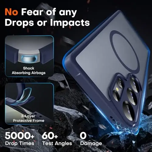 TOCOL Samsung Galaxy S25 Ultra Kılıf için Manyetik, Geliştirilmiş Tam Kamera Koruması, Magsafe Uyumlu, Düşmeye Karşı Korumalı İnce Şeffaf Arka Kapak, Samsung Galaxy S25 Ultra 6.9 İnç için (Mavi) - 4