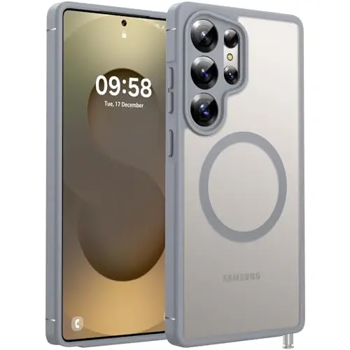 TOCOL Samsung Galaxy S25 Ultra Kılıfı için Manyetik, Geliştirilmiş Tam Kamera Koruması, Magsafe Uyumlu, Düşmeye Karşı Korumalı İnce Şeffaf Arka Kapak, Samsung Galaxy S25 Ultra 6.9 İnç için (Gri) 
