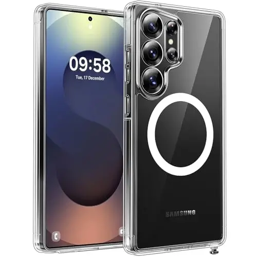 TOCOL Samsung Galaxy S25 Ultra Kılıfı için Manyetik, Geliştirilmiş Tam Kamera Koruması, Magsafe Uyumlu, Düşmeye Karşı Korumalı İnce Şeffaf Kapak, Samsung Galaxy S25 Ultra 6.9 İnç için (Şeffaf) 