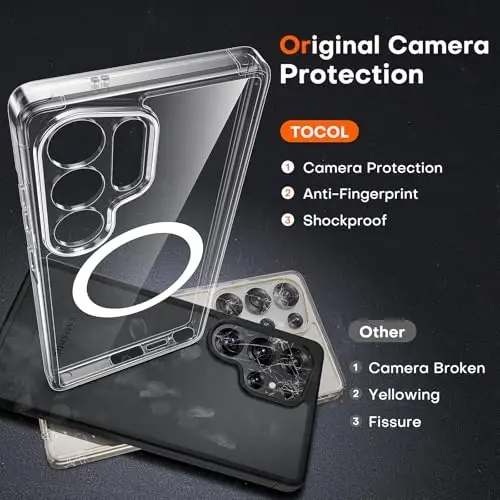 TOCOL Samsung Galaxy S25 Ultra Kılıfı için Manyetik, Geliştirilmiş Tam Kamera Koruması, Magsafe Uyumlu, Düşmeye Karşı Korumalı İnce Şeffaf Kapak, Samsung Galaxy S25 Ultra 6.9 İnç için (Şeffaf) - 5