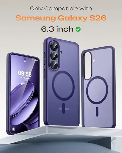 TOCOL Samsung Galaxy S26 Kılıf, MagSafe Uyumlu, Gece Yarısı Moru | Dahili Mıknatıslar, Tam Kamera ve Askeri Sınıf Koruma, Kaymaz Darbeye Dayanıklı İnce Yarı Saydam Mat Arka Telefon Kapağı - TOCOL (1)