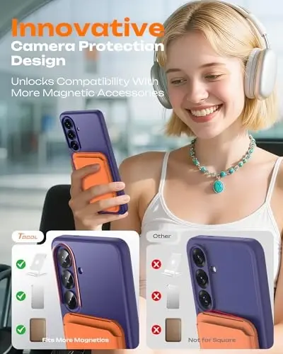 TOCOL Samsung Galaxy S26 Kılıf, MagSafe Uyumlu, Gece Yarısı Moru | Dahili Mıknatıslar, Tam Kamera ve Askeri Sınıf Koruma, Kaymaz Darbeye Dayanıklı İnce Yarı Saydam Mat Arka Telefon Kapağı - 6