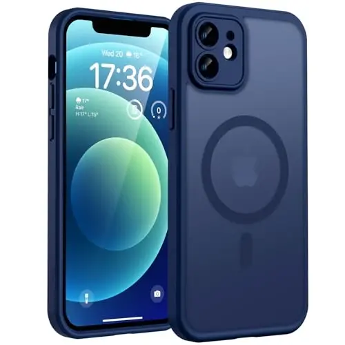 TOCOL, Telefon 12 Kılıfı için, Magsafe Şarj Cihazı ile Uyumlu, Tam Kamera Koruması, Düşme Koruması, iPhone 12 6.1 inç için Yarı Saydam Mat Telefon Kılıfı (Koyu Mavi) 