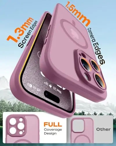 TOCOL Telefon 15 Pro Max Kılıfı, Magsafe Şarj Cihazı ile Uyumlu, Tam Kamera Koruması, Düşme Koruması, iPhone 15 Pro Max 6.7 inç için Yarı Saydam Mat Telefon Kılıfı (Lila Moru) 