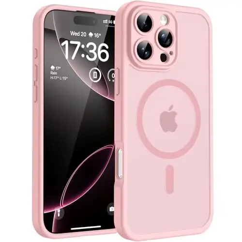 TOCOL, Telefon 16 Pro Kılıfı ile uyumlu, Magsafe Şarj Cihazı ile uyumlu, Tam Kamera Koruması, Düşme Koruması, iPhone 16 Pro 6.3 inç için Yarı Saydam Mat Telefon Kılıfı (Açık Pembe) 