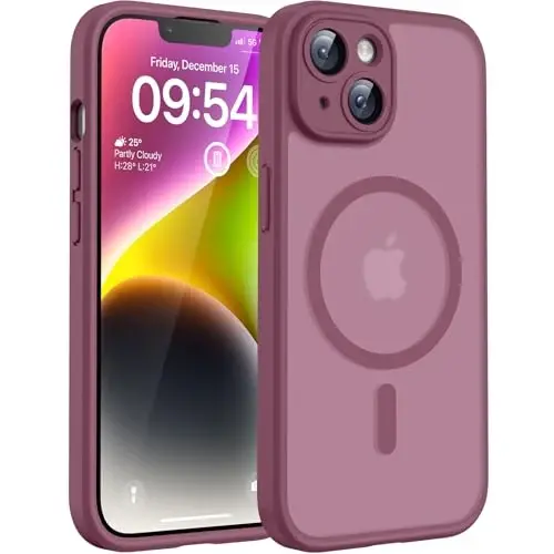 TOCOL uchun iPhone 14 G‘ilof, Magsafe Zaryadlovchiga Mos, To‘liq Kamera Himoyasi, Tomchidan Himoya, iPhone 14 6.1 dyuym uchun Yarim Shaffof Mat Telefon G‘ilofi (Olcha rangi) 