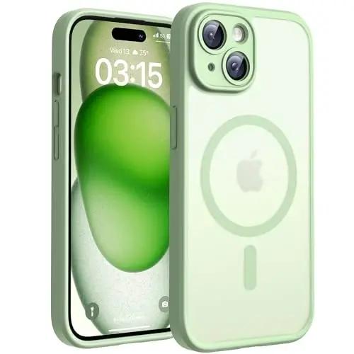 TOCOL uchun iPhone 15 gilof, Magsafe bilan mos keladi, To'liq kamera himoyasi, O'rnatilgan magnit halqa, Tomchidan himoya, iPhone 15 6.1 dyuym uchun shaffof matli telefon gilofi (Ochiq yashil) 