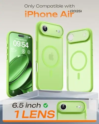 TOCOL uchun iPhone Air G'ilof, Magsafe Zaryadlovchi Qurilmasi bilan Mos keladi, To'liq Kamera Himoyasi, Tomchidan Himoya, iPhone 17 Air 6.5 dyum uchun Yarim Shaffof Mat Telefon G'ilofi (Och Yashil) - 2