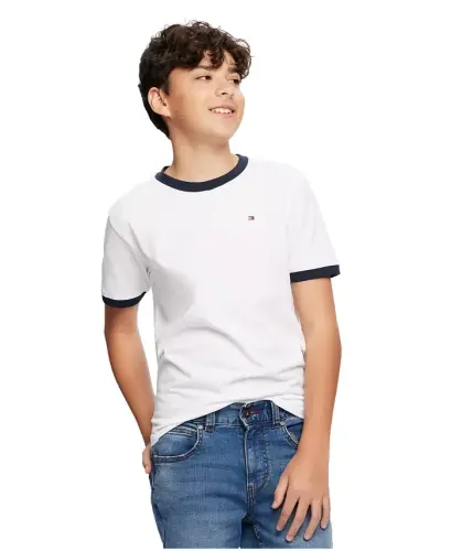 Toddler and Little Boys Contrast Trim Embroidered Logo Ken Tee - 4