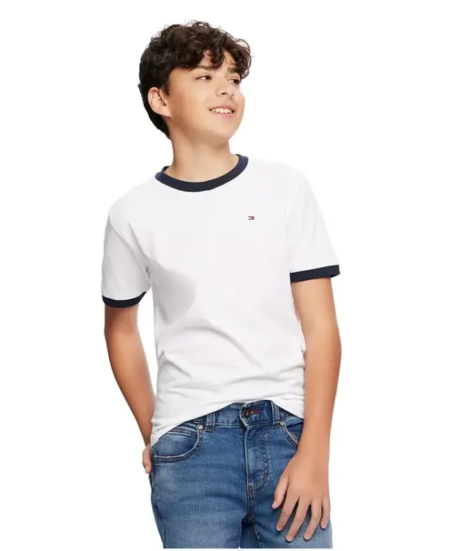 Toddler and Little Boys Contrast Trim Embroidered Logo Ken Tee - 4