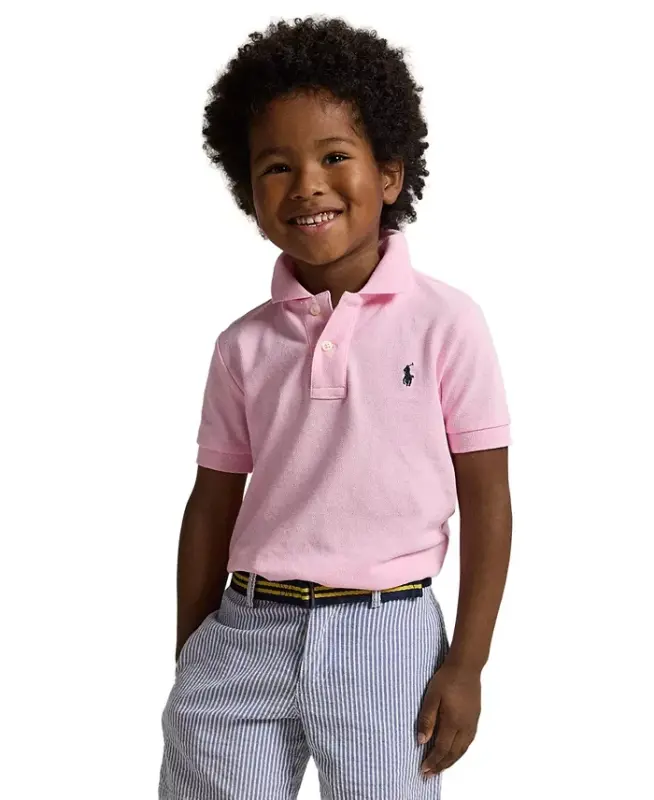 Toddler and Little Boys Cotton Mesh Polo Shirt-Carmel Pink - 1