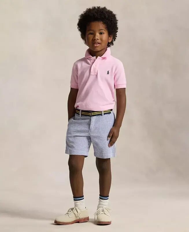 Toddler and Little Boys Cotton Mesh Polo Shirt-Carmel Pink - 2