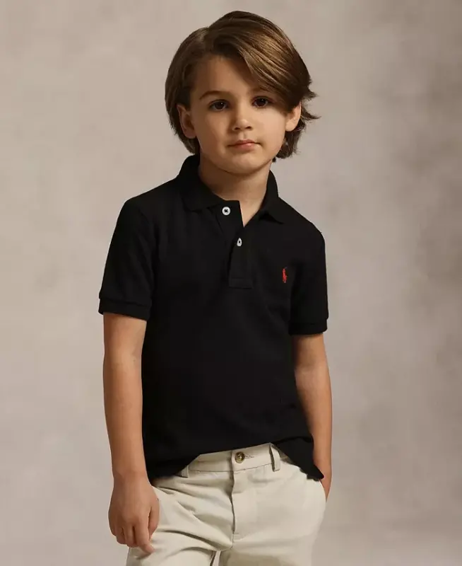 Toddler and Little Boys Cotton Mesh Polo Shirt-Polo Black - 1