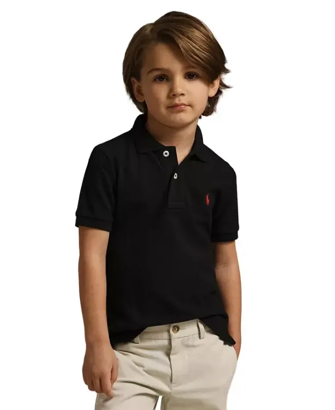 Toddler and Little Boys Cotton Mesh Polo Shirt-Polo Black - 1