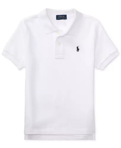 Toddler and Little Boys Cotton Mesh Polo Shirt-White - 4
