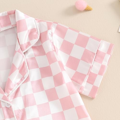 Toddler Baby Girl Boy Satin Pajamas Set Checkered Button Down Shirt+Short Pant Bottom Summer Sleepwear Loungewear - 47