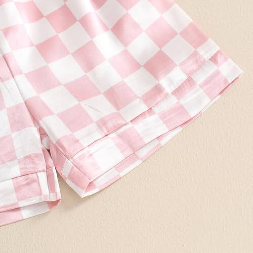 Toddler Baby Girl Boy Satin Pajamas Set Checkered Button Down Shirt+Short Pant Bottom Summer Sleepwear Loungewear - 49