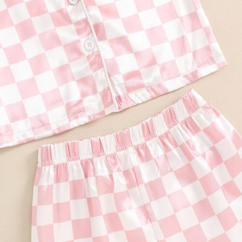 Toddler Baby Girl Boy Satin Pajamas Set Checkered Button Down Shirt+Short Pant Bottom Summer Sleepwear Loungewear - 41