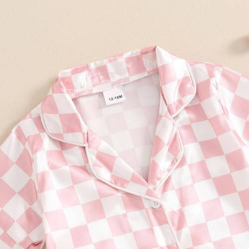 Toddler Baby Girl Boy Satin Pajamas Set Checkered Button Down Shirt+Short Pant Bottom Summer Sleepwear Loungewear - 32