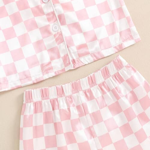 Toddler Baby Girl Boy Satin Pajamas Set Checkered Button Down Shirt+Short Pant Bottom Summer Sleepwear Loungewear - 13