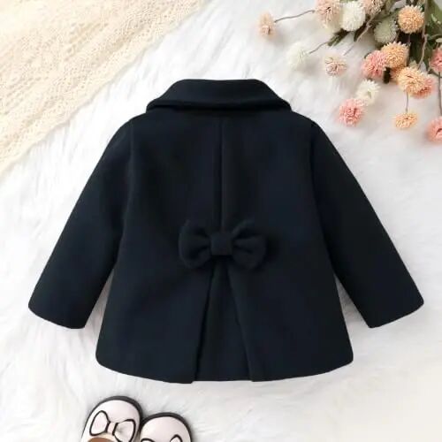 Toddler Baby Girl Coats Kids Thick Cloak Jacket Fall Winter Outwear Clothes | Toddler Pea Coat,Button Down Overcoat,Long Sleeve,Warm Outerwear,Solid Color,Bowknot,Baby Coat,3 Months-3T - 3