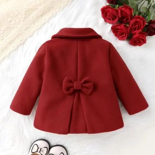 Toddler Baby Girl Coats Kids Thick Cloak Jacket Fall Winter Outwear Clothes | Toddler Pea Coat,Button Down Overcoat,Long Sleeve,Warm Outerwear,Solid Color,Bowknot,Baby Coat,3 Months-3T - 3