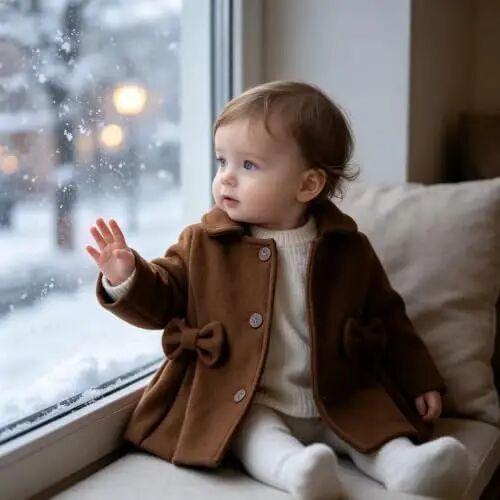 Toddler Baby Girl Coats Kids Thick Cloak Jacket Fall Winter Outwear Clothes | Toddler Pea Coat,Button Down Overcoat,Long Sleeve,Warm Outerwear,Solid Color,Bowknot,Baby Coat,3 Months-3T - Toddler (1)